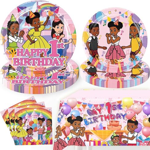 61pcs Music Theme Party Decorations for 1st Birthday, Music Themed 1st Birthday Decorations Include 30pcs Plates 30pcs Napkins 1pc Tablecloth, for Baby Girl First Birthday, Serves 15 Guests in Saudi Arabia
