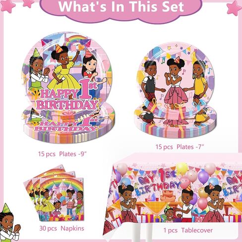 61pcs Music Theme Party Decorations for 1st Birthday, Music Themed 1st Birthday Decorations Include 30pcs Plates 30pcs Napkins 1pc Tablecloth, for Baby Girl First Birthday, Serves 15 Guests in Saudi Arabia