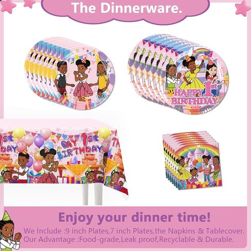 61pcs Music Theme Party Decorations for 1st Birthday, Music Themed 1st Birthday Decorations Include 30pcs Plates 30pcs Napkins 1pc Tablecloth, for Baby Girl First Birthday, Serves 15 Guests in Saudi Arabia