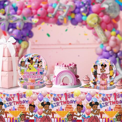 61pcs Music Theme Party Decorations for 1st Birthday, Music Themed 1st Birthday Decorations Include 30pcs Plates 30pcs Napkins 1pc Tablecloth, for Baby Girl First Birthday, Serves 15 Guests in Saudi Arabia