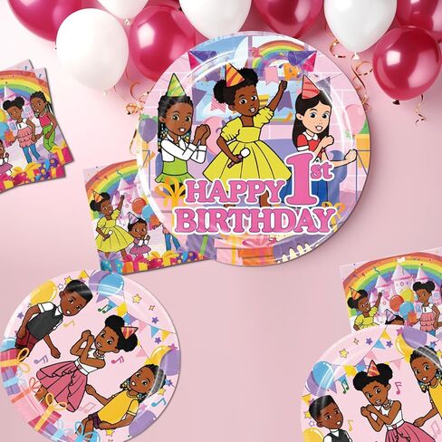 61pcs Music Theme Party Decorations for 1st Birthday, Music Themed 1st Birthday Decorations Include 30pcs Plates 30pcs Napkins 1pc Tablecloth, for Baby Girl First Birthday, Serves 15 Guests in Saudi Arabia