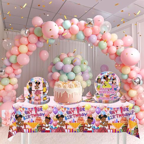 61pcs Music Theme Party Decorations for 1st Birthday, Music Themed 1st Birthday Decorations Include 30pcs Plates 30pcs Napkins 1pc Tablecloth, for Baby Girl First Birthday, Serves 15 Guests in Saudi Arabia