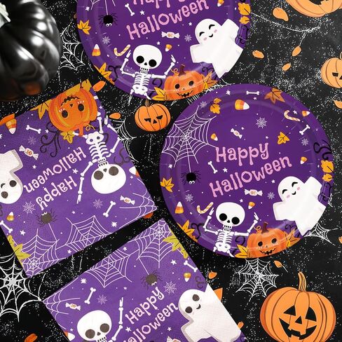 YY Halloween Party Paper Plates Napkins Set 60PCS Purple Ghosts 9in Dinner Plates with 13in Disposable Paper Napkins for Halloween Party Table Decorations in Saudi Arabia