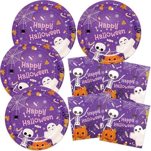 YY Halloween Party Paper Plates Napkins Set 60PCS Purple Ghosts 9in Dinner Plates with 13in Disposable Paper Napkins for Halloween Party Table Decorations in Saudi Arabia