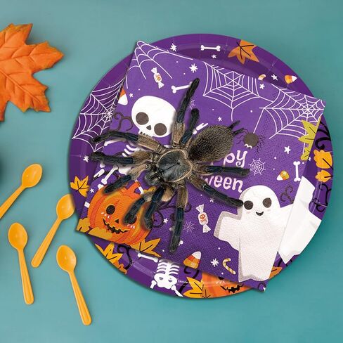 YY Halloween Party Paper Plates Napkins Set 60PCS Purple Ghosts 9in Dinner Plates with 13in Disposable Paper Napkins for Halloween Party Table Decorations in Saudi Arabia