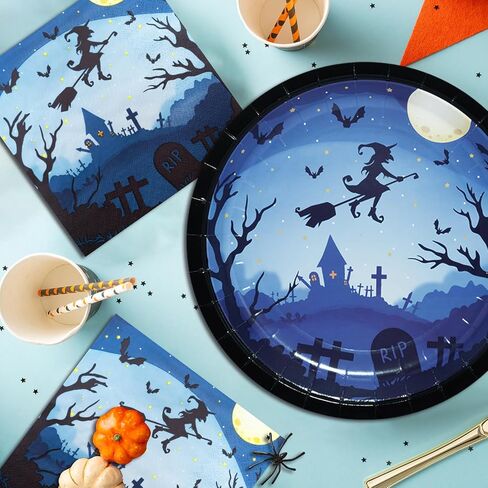 YY Halloween Party Paper Plates Napkins Set 60PCS Purple Ghosts 9in Dinner Plates with 13in Disposable Paper Napkins for Halloween Party Table Decorations in Saudi Arabia