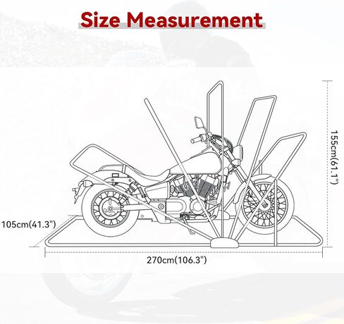 سقائف تخزين مأوى للدراجات النارية شديدة التحمل مقاس 106.3 بوصة × 41.3 بوصة × 61.1 بوصة، غطاء دراجة نارية مقاوم للماء في الهواء الطلق مع قفل in Kuwait