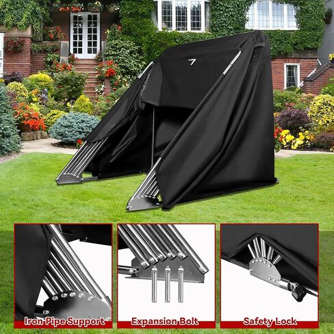 سقائف تخزين مأوى للدراجات النارية شديدة التحمل مقاس 106.3 بوصة × 41.3 بوصة × 61.1 بوصة، غطاء دراجة نارية مقاوم للماء في الهواء الطلق مع قفل in Kuwait