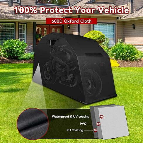 سقائف تخزين مأوى للدراجات النارية شديدة التحمل مقاس 106.3 بوصة × 41.3 بوصة × 61.1 بوصة، غطاء دراجة نارية مقاوم للماء في الهواء الطلق مع قفل in Kuwait