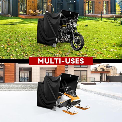 سقائف تخزين مأوى للدراجات النارية شديدة التحمل مقاس 106.3 بوصة × 41.3 بوصة × 61.1 بوصة، غطاء دراجة نارية مقاوم للماء في الهواء الطلق مع قفل in Kuwait