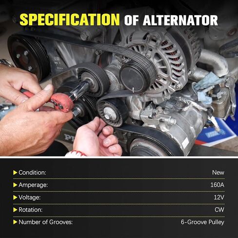 56029624AA مولد كهربائي عالي الإخراج 160 أمبير 12 فولت متوافق مع 2014-2022 Jeep Cherokee Compass Renegade، 2015-2017 Chrysler 200,2015-2022 Ram ProMaster 2.4L استبدال # 56029624AB in Kuwait