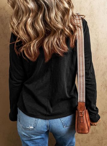 EVALESS Womens Casual V Neck Tops Fall 2024 Long Sleeve Shirts Basic T Shirts Lightweight Loose T-Shirts Cotton Tee Clothes in Kuwait