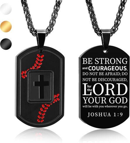 Baseball Bible Verse Cross Necklace for Men Stainless Steel Black/Gold/Silver Tone Cross Pendant First Communion Baptism Religious Gift Baseball Sports Jewelry for Men 𝐁𝐨𝐲𝐬 with Stainless Steel Chain 22+2 inch in Saudi Arabia