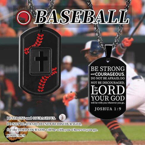 Baseball Bible Verse Cross Necklace for Men Stainless Steel Black/Gold/Silver Tone Cross Pendant First Communion Baptism Religious Gift Baseball Sports Jewelry for Men 𝐁𝐨𝐲𝐬 with Stainless Steel Chain 22+2 inch in Saudi Arabia