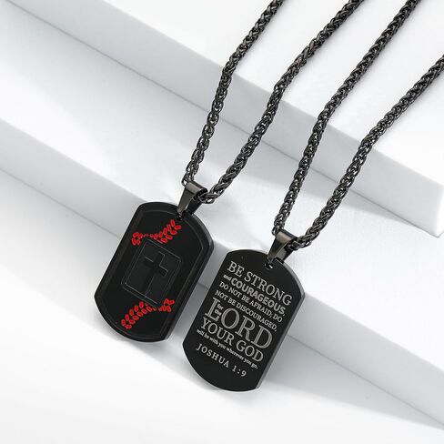 Baseball Bible Verse Cross Necklace for Men Stainless Steel Black/Gold/Silver Tone Cross Pendant First Communion Baptism Religious Gift Baseball Sports Jewelry for Men 𝐁𝐨𝐲𝐬 with Stainless Steel Chain 22+2 inch in Saudi Arabia