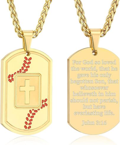 البيسبول الكتاب المقدس الآية الصليب قلادة للرجال الفولاذ المقاوم للصدأ الأسود / الذهب / الفضة لهجة الصليب قلادة أول بالتواصل المعمودية الدينية هدية البيسبول مجوهرات رياضية للرجال 𝐁𝐨𝐲𝐬 مع سلسلة الفولاذ المقاوم للصدأ 22 + 2 بوصة in Kuwait