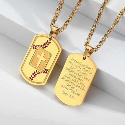البيسبول الكتاب المقدس الآية الصليب قلادة للرجال الفولاذ المقاوم للصدأ الأسود / الذهب / الفضة لهجة الصليب قلادة أول بالتواصل المعمودية الدينية هدية البيسبول مجوهرات رياضية للرجال 𝐁𝐨𝐲𝐬 مع سلسلة الفولاذ المقاوم للصدأ 22 + 2 بوصة in Kuwait