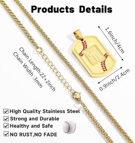 البيسبول الكتاب المقدس الآية الصليب قلادة للرجال الفولاذ المقاوم للصدأ الأسود / الذهب / الفضة لهجة الصليب قلادة أول بالتواصل المعمودية الدينية هدية البيسبول مجوهرات رياضية للرجال 𝐁𝐨𝐲𝐬 مع سلسلة الفولاذ المقاوم للصدأ 22 + 2 بوصة in Kuwait
