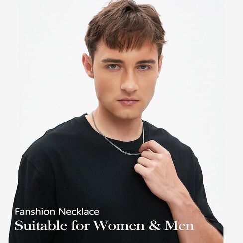 3.5mm Cuban Link Curb Chain Necklace for Women Men 925 Sterling Silver Plated Stainless Steel Necklace Available In 16/18/20/22/24/26/28/30 Inches Silver Chain Necklace for Men Come Gift Box in Saudi Arabia