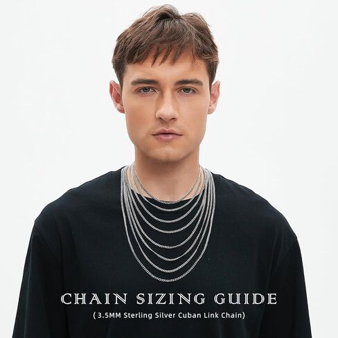3.5mm Cuban Link Curb Chain Necklace for Women Men 925 Sterling Silver Plated Stainless Steel Necklace Available In 16/18/20/22/24/26/28/30 Inches Silver Chain Necklace for Men Come Gift Box in Saudi Arabia