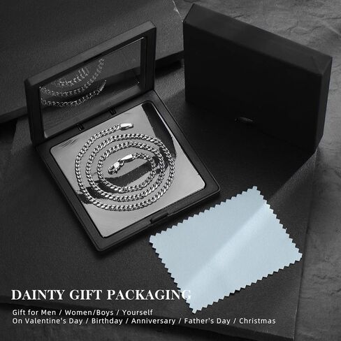 3.5mm Cuban Link Curb Chain Necklace for Women Men 925 Sterling Silver Plated Stainless Steel Necklace Available In 16/18/20/22/24/26/28/30 Inches Silver Chain Necklace for Men Come Gift Box in Saudi Arabia