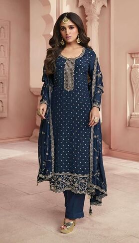 Heavy Embroidery Worked Salwar Kameez Palazzo Pant Suits Ready to Wear Trouser Pant Dress in Saudi Arabia