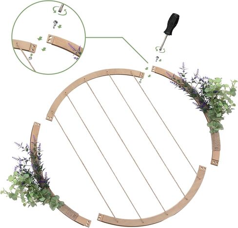 Large Round Wooden Multi Picture Frames - 60CM/23.62" Artificial Flower/Eucalyptus Hanging Display Board Photo Frames Collage Wall Decor, for Spring Mother's Day Grandma Christmas in Kuwait