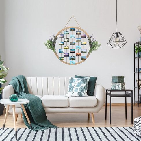 Large Round Wooden Multi Picture Frames - 60CM/23.62" Artificial Flower/Eucalyptus Hanging Display Board Photo Frames Collage Wall Decor, for Spring Mother's Day Grandma Christmas in Kuwait