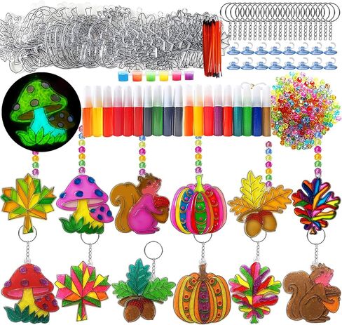 ayhuhra 30 مجموعات سقوط أوراق اليقطين الجوزة suncatchers سلاسل المفاتيح الحرفية مجموعات DIY نافذة الفن الطلاء عدة الخريف الفنون والحرف مابل ليف الشمس الماسكون لكبار السن الخريف الشكر مشروع فني in Saudi Arabia