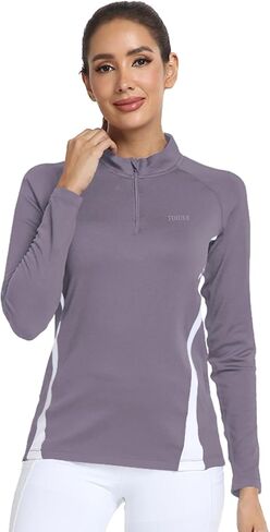 Womens 1/4 Zip Shirts Half Zip Pullover Fleece Thermal Long Sleeve Activewear T-Shirts Running Tops in Kuwait