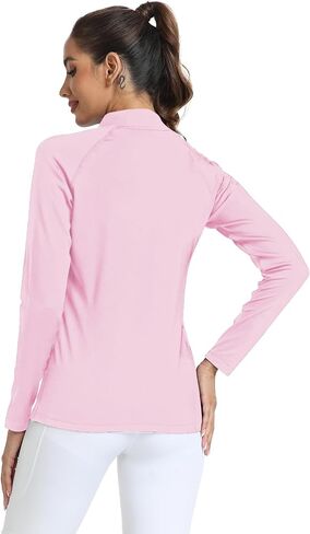 Womens 1/4 Zip Shirts Half Zip Pullover Fleece Thermal Long Sleeve Activewear T-Shirts Running Tops in Kuwait