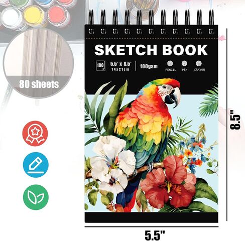 Koogel 2PCS Spiral Sketch Books, Art Sketchbook Sketch Pad Drawing Painting Writing Paper 5.5" x 8.5" Drawing Book for Kids Beginners Artists in Saudi Arabia