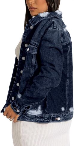 Women's Denim Jacket Distressed Ripped Jean Coats in Kuwait