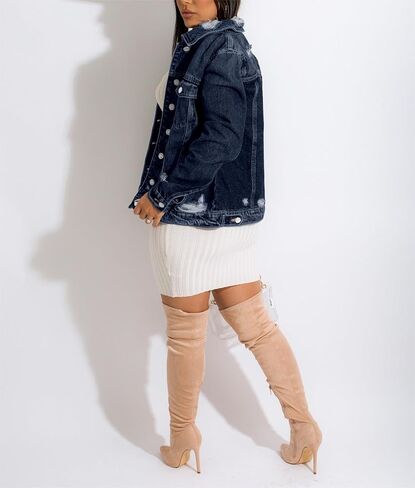 Women's Denim Jacket Distressed Ripped Jean Coats in Kuwait
