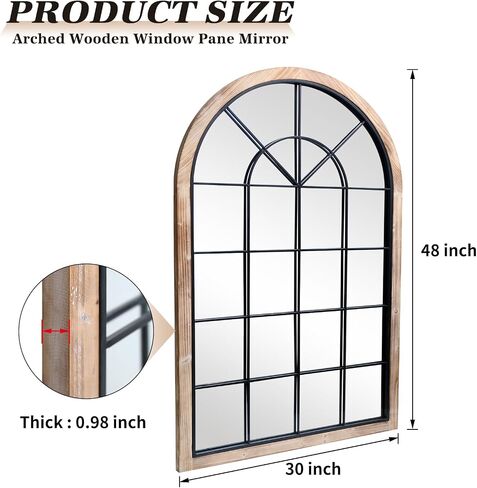 G-LEAF Arched Window Wall Mirror 30"x48",Rustic Farmhouse Accent Mirror,Wood Framed Entry Mirror for Living Room,Bedroom,Kitchen in Kuwait