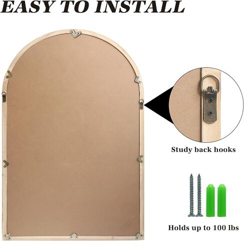 G-LEAF Arched Window Wall Mirror 30"x48",Rustic Farmhouse Accent Mirror,Wood Framed Entry Mirror for Living Room,Bedroom,Kitchen in Kuwait