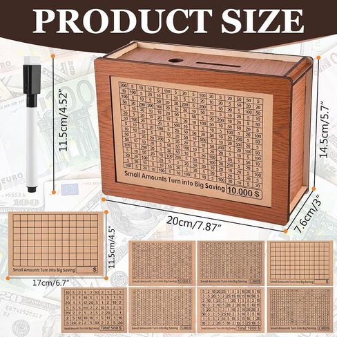 Money Saving Box Piggy Bank for Kids, Reusable Wooden Money Saving Box, Cash Savings Box for Boys and Girls 10000 5000 3000 2000 1000 500 Money Savings Challenge in Kuwait