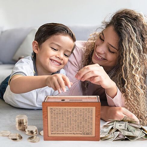 Money Saving Box Piggy Bank for Kids, Reusable Wooden Money Saving Box, Cash Savings Box for Boys and Girls 10000 5000 3000 2000 1000 500 Money Savings Challenge in Kuwait