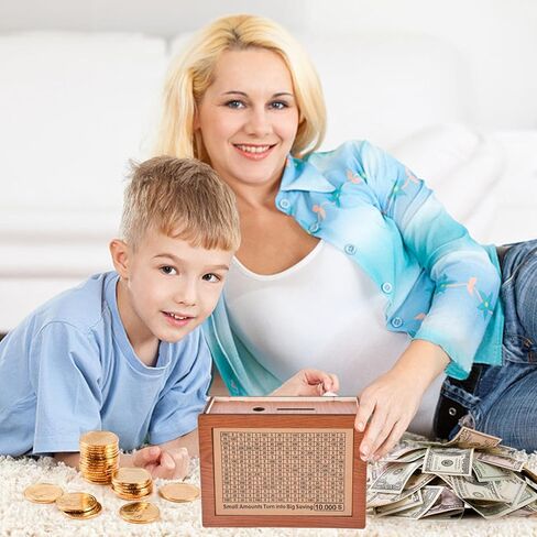 Money Saving Box Piggy Bank for Kids, Reusable Wooden Money Saving Box, Cash Savings Box for Boys and Girls 10000 5000 3000 2000 1000 500 Money Savings Challenge in Kuwait