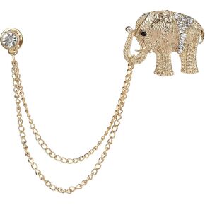 Vintage Animal Tassel Chain Pin Brooch Golden Elephant Rhinestone Collar Chain Pins Brooches for Men Women Suit Accessories (1 Pack)