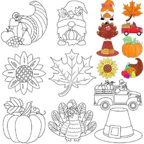 80 Pcs Color Your Own Fall Thanksgiving DIY Coloring Pumpkin Craft for Kids Coloring Autumn Pumpkin Ornaments Maple Leaves for Kids Fall Thanksgiving Party Classroom Activity Art Craft Project