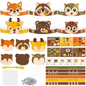 WATINC Fall Woodland Animals Headband Crafts - 24Pcs Autumn Thanksgiving DIY Paper Headbands Craft Kits, Woodland Animal Themed Party Favor Decoration Supplies for Girls Boys