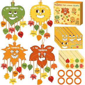 WATINC Fall Leaves Craft Kit - 28Pcs Thankful Fall for Jesus He Never Leaves Hanging Ornaments with Strings Faith Decor, DIY Gratitude Tree Thanksgiving Craft for Kids School Party Home Activities