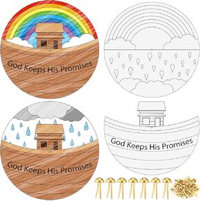24 Sets Color Your Own God Keeps His Promises Wheel, Make 24 Noah's Ark Bible Craft Religious Activity Kit Christian Crafts for Home Supplies