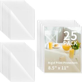 souG 25 Pack 8.5" x 11" Rigid Print Protectors, Clear Waterproof Hard Plastic Page Sheet Protectors, Paper Sleeves Photo Plastic Sleeves Hard Plastic Document Holder Birth Certificate Protector