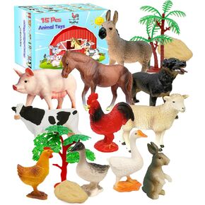 Farm Animals Toy, 15 Pieces Plastic Farm Animals Figurines, Educational Learning Farm Playset Toys for Boys Girls Kids Toddlers…