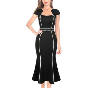 VFSHOW Womens Elegant Vintage Square Neck Business Office Cocktail Party Bodycon Midi Mermaid Dress