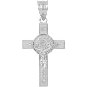 925 Sterling Silver St. Benedict Crucifix Cross Charm Pendant (1.10")