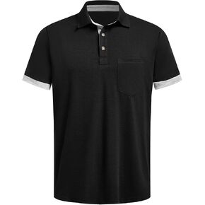 Hardaddy Men's Casual Polo Shirt with Pocket Contrast Color Short Sleeve Business Work Shirts Summer Tees Top Shirt