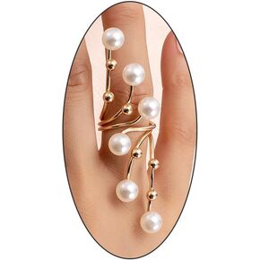 GIGB PBDK Vintage Pearl Open Ring for Women Teen Girls,Adjustable Trendy Chunky Pearl Wrap Finger Rings,Aesthetic Gold Rings Statement Jewelry Gift